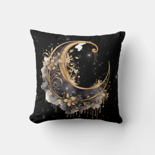 Coussin Halloween noir et or Croissant Lune étoile