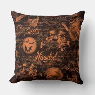 Coussin Halloween noir et orange hanté