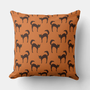 COUSSIN HALLOWEEN ORANGE AVEC CHATS NOIRS