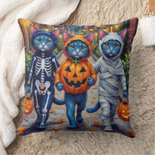 Coussin Halloween Orientale Bleue Chats Trick-or-Treating