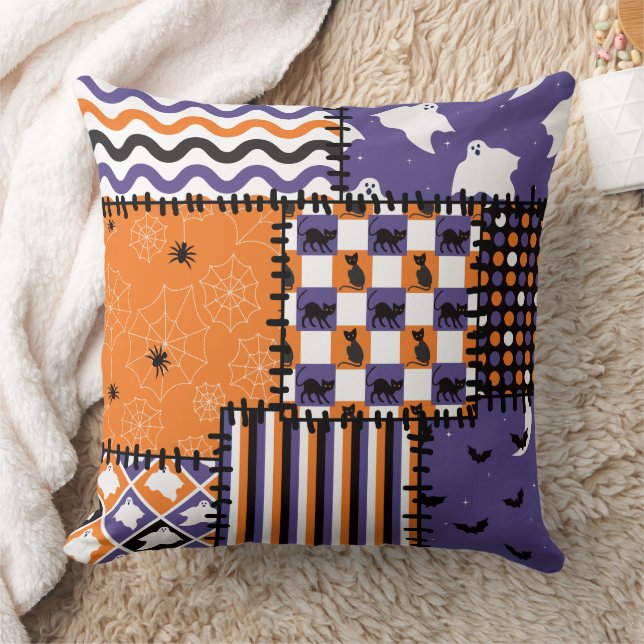 Coussin Halloween Patchwork Chats Fantômes (Couverture)
