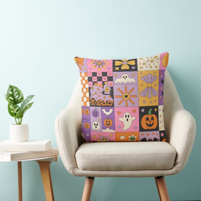 Coussin Halloween Patchwork Motif - Carrés festifs (Chaise)