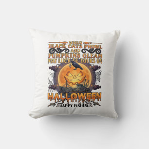 Coussin Halloween Pêche Heureuse Chats Noirs Citrouilles C