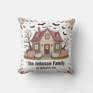 Coussin Halloween personnalisé Maison hantée Nom de famill