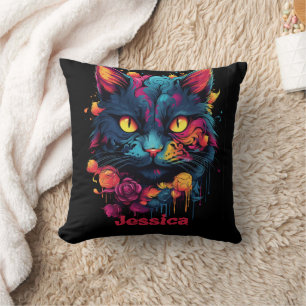 Coussin Halloween personnalisé/Sorcière/Assistant/Chat eff