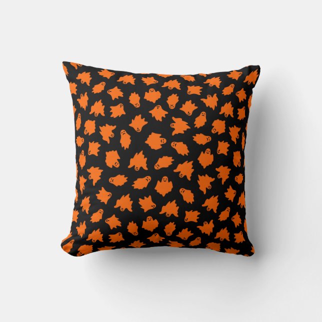Coussin Halloween Personnaliser Orange Ghost Coton 16"X16" (Recto)