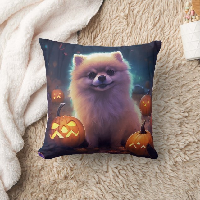 Coussin Halloween Poméranien Avec La Peur Citrouille (Couverture)