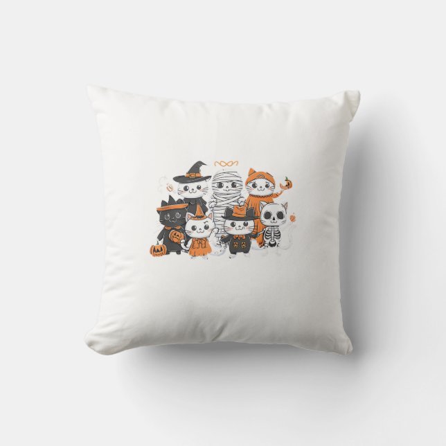 Coussin halloween pour chat mignon chaton squelette fantôm (Recto)