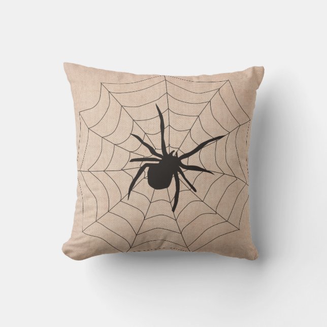 Coussin Halloween pris dans un Burlap Web Spider (Recto)