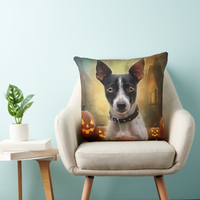 Coussin Halloween Rat Terrier Avec La Peur Citrouille (Chaise)