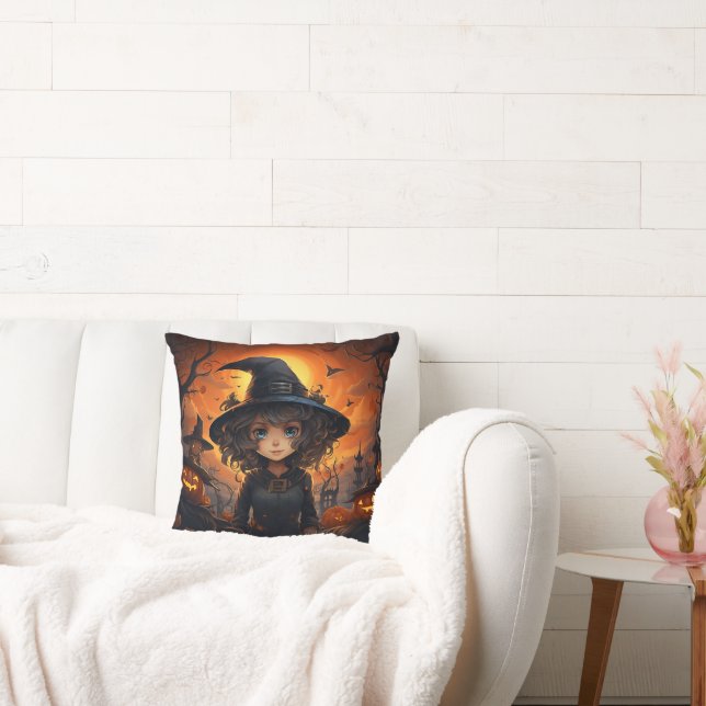Coussin Halloween réversible sorcière et chat  (Canapé)