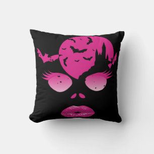 Coussin Halloween rose enchanteur : Mystère et chauves-sou