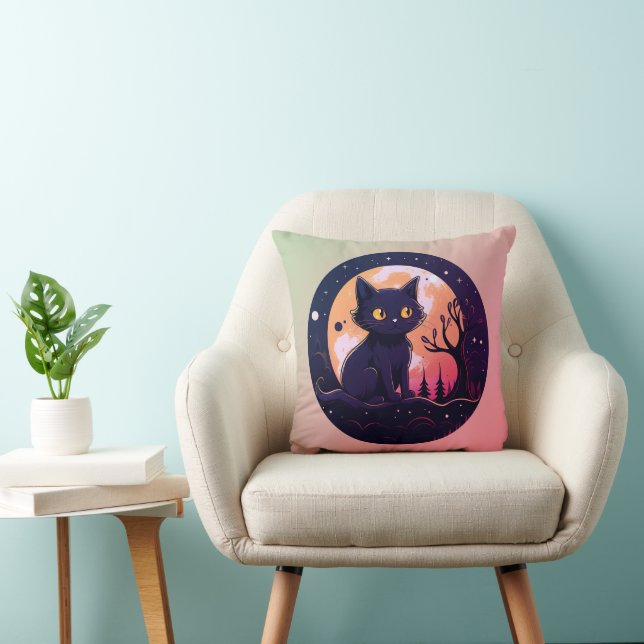 Coussin Halloween rose et Jack-O' de la Forêt de Chat Noir (Chaise)