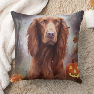 Coussin Halloween Rouge irlandais Setter avec la peur Citr