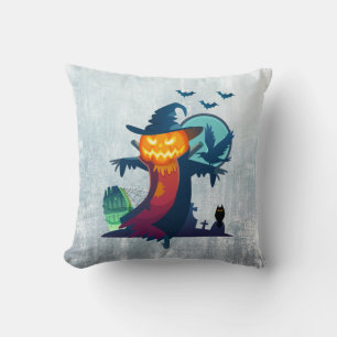 Coussin Halloween Scarecrow With Bats Crow and Owl