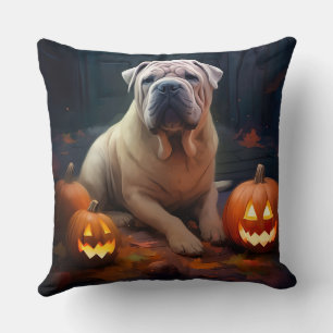 Coussin Halloween Shar Pei Avec La Peur Citrouille