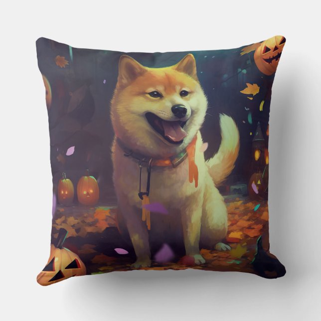 Coussin Halloween Shiba Inu Avec La Peur Citrouille (Verso)