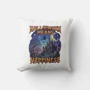 Coussin Halloween signifie bonheur Château hanté Sorcière 