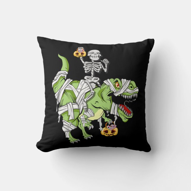 Coussin Halloween Skeleton Mummy Dinosaur T rex Fun Hallow (Recto)