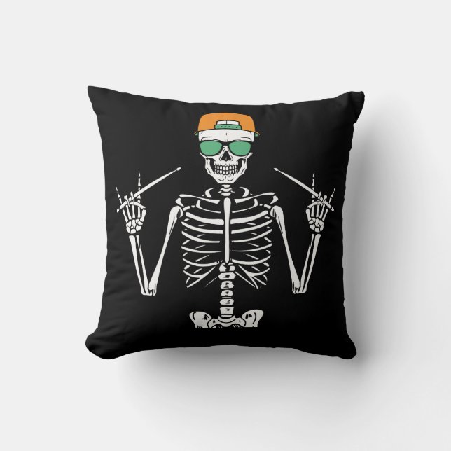 Coussin Halloween Skeleton Rock Main Jouer des tambours (Recto)