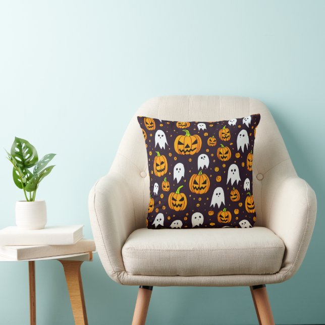 Coussin Halloween : Sourires Éffrayants et amis Citrouille (Chaise)
