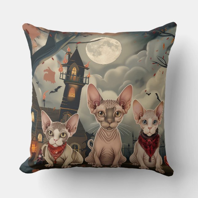 Coussin Halloween sphynx chats Éffrayant (Recto)