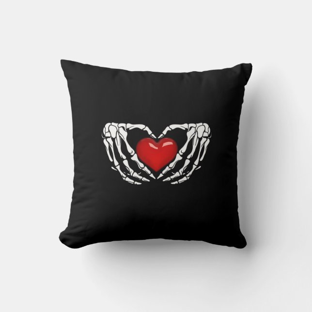 Coussin Halloween squelette mains autour du coeur (Recto)