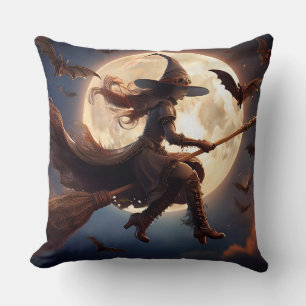 Coussin Halloween Steampunk Witch Vol au clair de lune