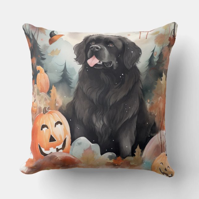 Coussin Halloween Terre-Neuve avec citrouilles effrayant  (Recto)
