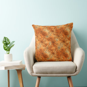 Coussin Halloween toile orange et araignées noires seamles