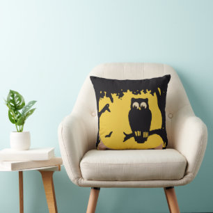 Coussin Halloween vintage, hibou effrayant dans l'arbre av