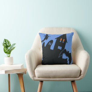 Coussin Halloween vintage, maison hantée effrayante et sor