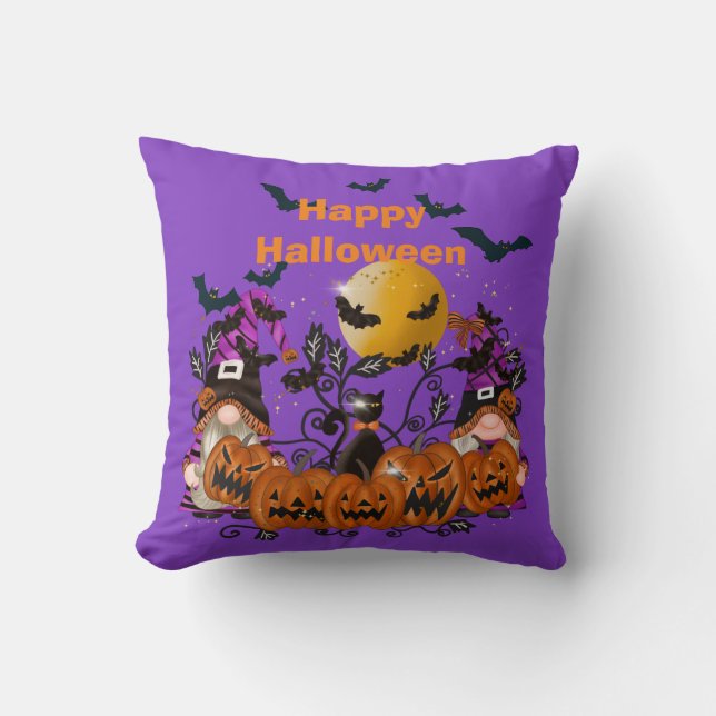 Coussin Halloween violet à la mode Gnome coton 16"X16 (Recto)