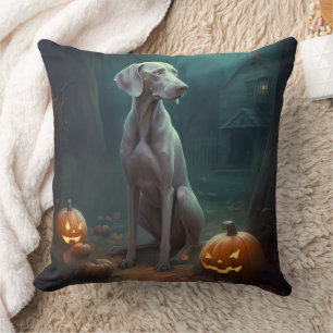 Coussin Halloween Weimaraner avec la peur Citrouille