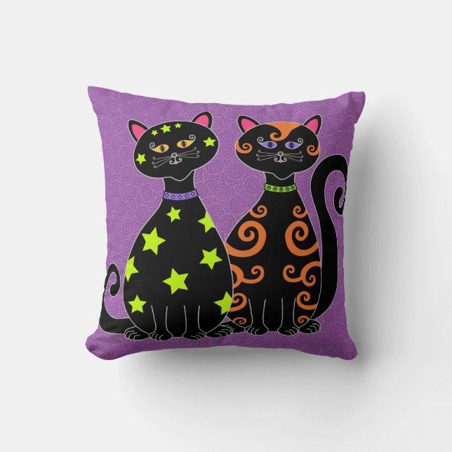 Coussin Halloween Whimsical Black Cats (Recto)