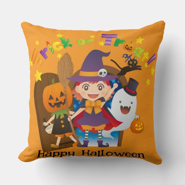Coussin Halloween Whimsical Cute sorcier Citrouille person (Recto)