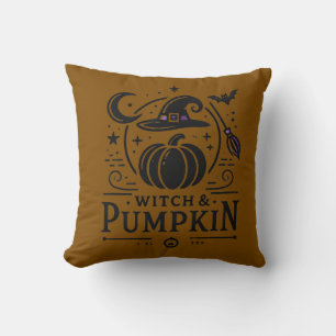 Coussin Halloween Witch Casquette et Citrouille Design Mag