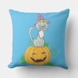 Coussin Halloween Wizard Chat on Citrouille