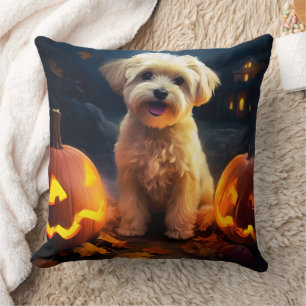 Coussin Halloween Yorkipoo Avec La Peur Citrouille