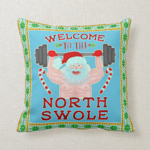 Coussin Haltérophile drôle du père noël Swole de Noël