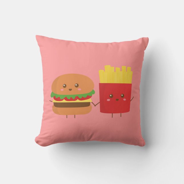 Coussin Hamburger et fritures mignons, amis pour toujours (Recto)