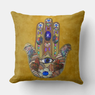 Coussin Hamsa Cœurs Fleurs Opale Art sur Or