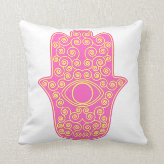 Coussin Hamsa-Main jaune rose de Miriam-Main de Fatima.pn