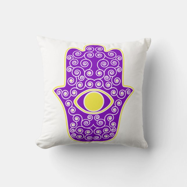 Coussin Hamsa-Main pourpre jaune de Miriam-Main de Fatima (Recto)
