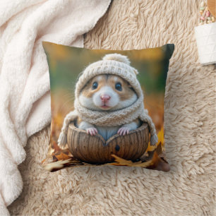 Coussin Hamster d'automne en coquille de noix