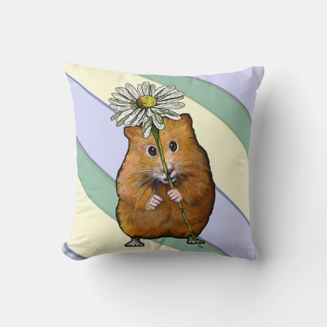 Coussin Hamster mignon avec la grande fleur de marguerite, (Recto)
