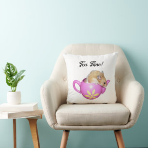 Coussin Hamster mignon en théière rose avec Daisy Photo