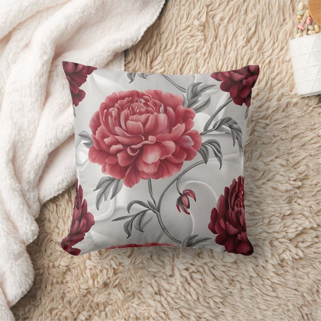 Coussin Hand-Drawn Peony Throw Pillow Cover Elegant Crimso (Couverture)