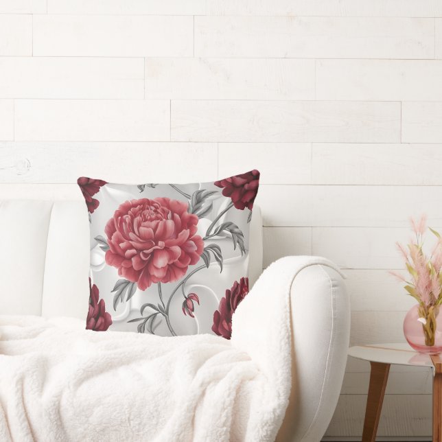Coussin Hand-Drawn Peony Throw Pillow Cover Elegant Crimso (Canapé)