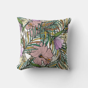 Coussin Hand Drawn Seamless Background With Palm Leaves An
